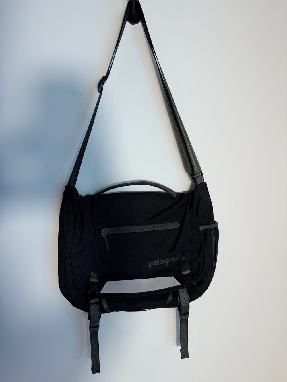 Patagonia Black and Gray Messenger Bag with Reflective Accent